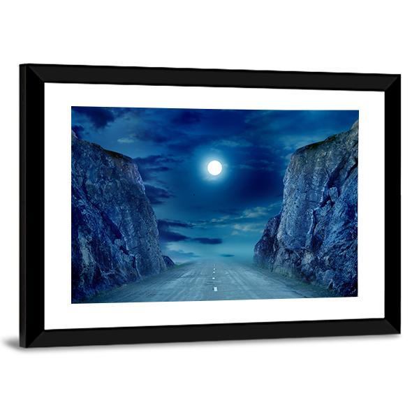 Road To Moon Canvas Wall Art-3 Horizontal-Gallery Wrap-25" x 16"-Tiaracle