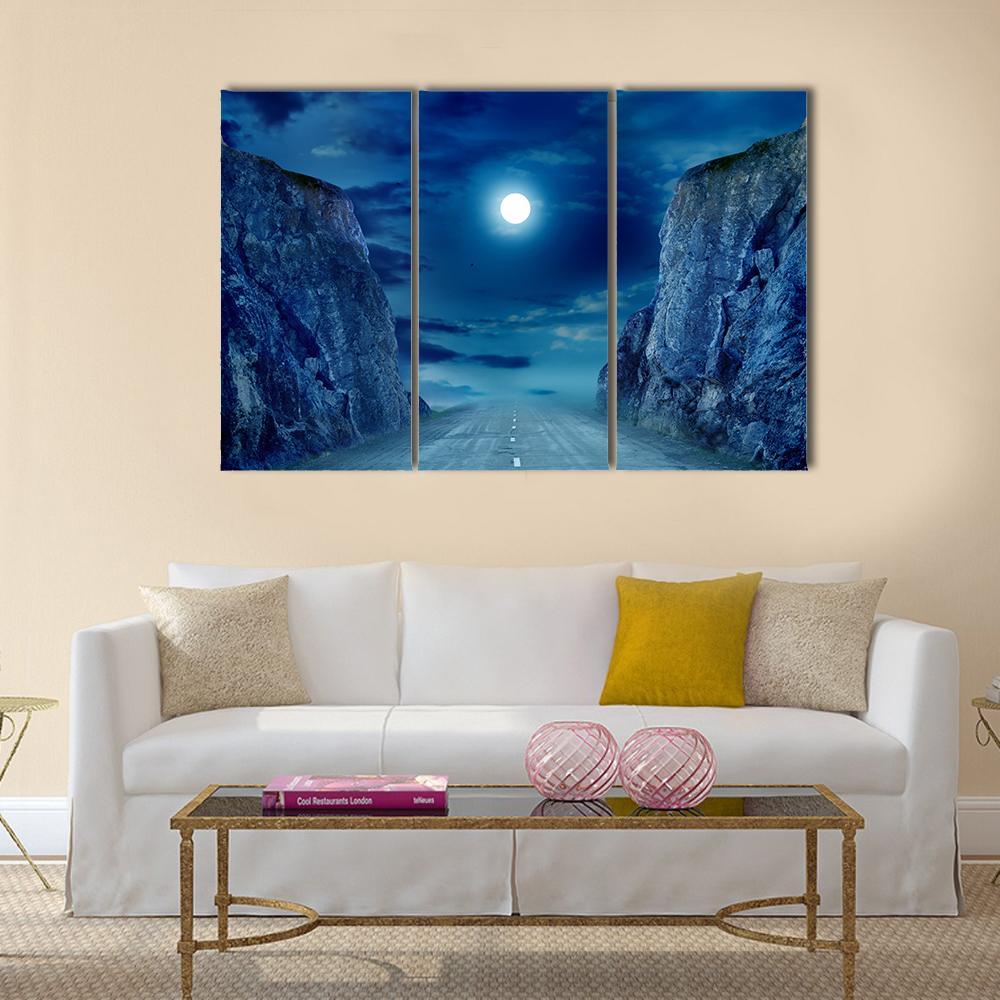 Road To Moon Canvas Wall Art-3 Horizontal-Gallery Wrap-37" x 24"-Tiaracle