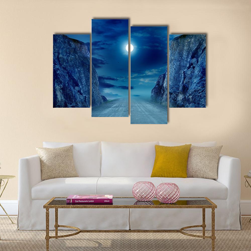 Road To Moon Canvas Wall Art-4 Pop-Gallery Wrap-50" x 32"-Tiaracle