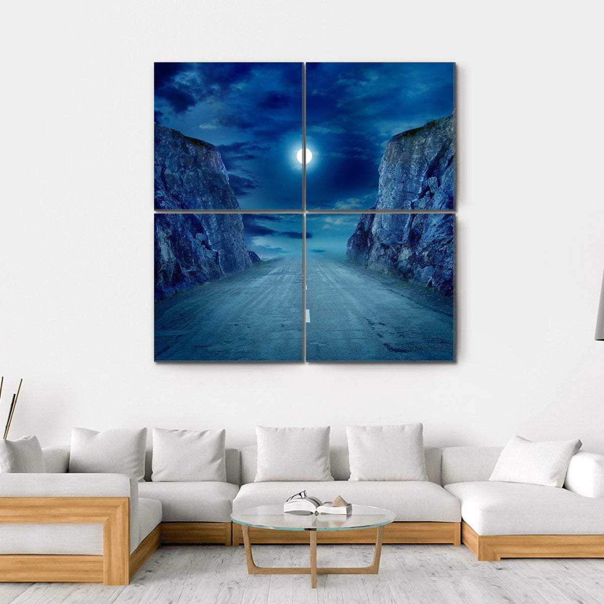 Road To Moon Canvas Wall Art-4 Square-Gallery Wrap-17" x 17"-Tiaracle