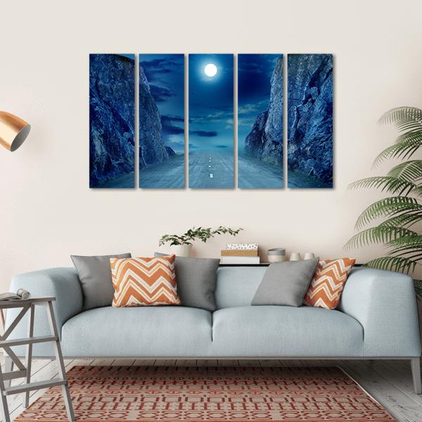 Road To Moon Canvas Wall Art-5 Horizontal-Gallery Wrap-22" x 12"-Tiaracle