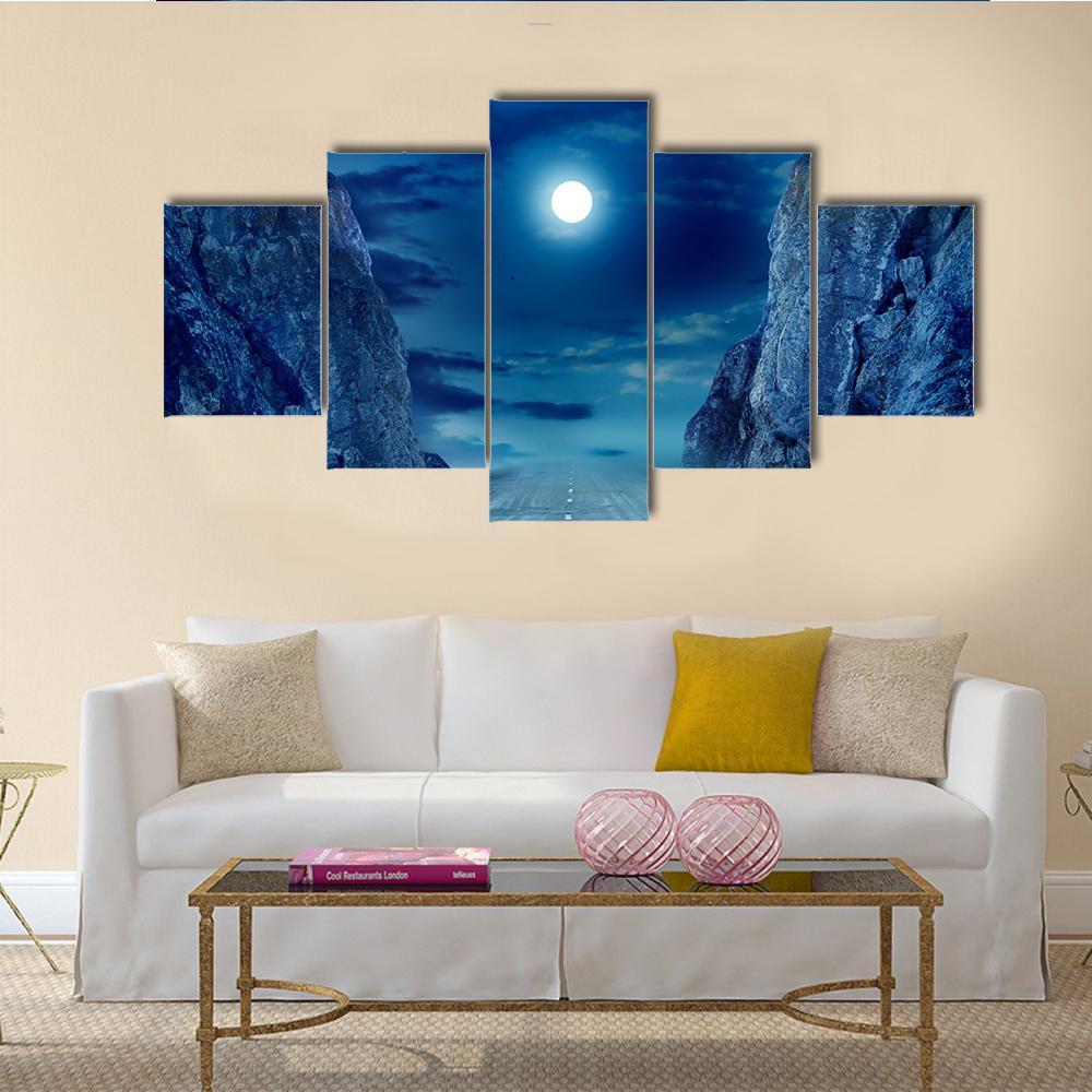 Road To Moon Canvas Wall Art-5 Star-Gallery Wrap-62" x 32"-Tiaracle