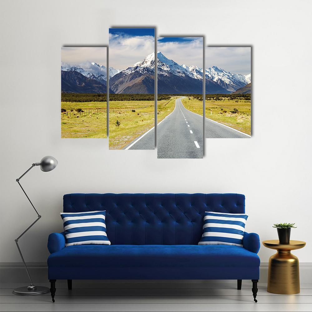 Road To Mount Cook Canvas Wall Art-4 Pop-Gallery Wrap-50" x 32"-Tiaracle
