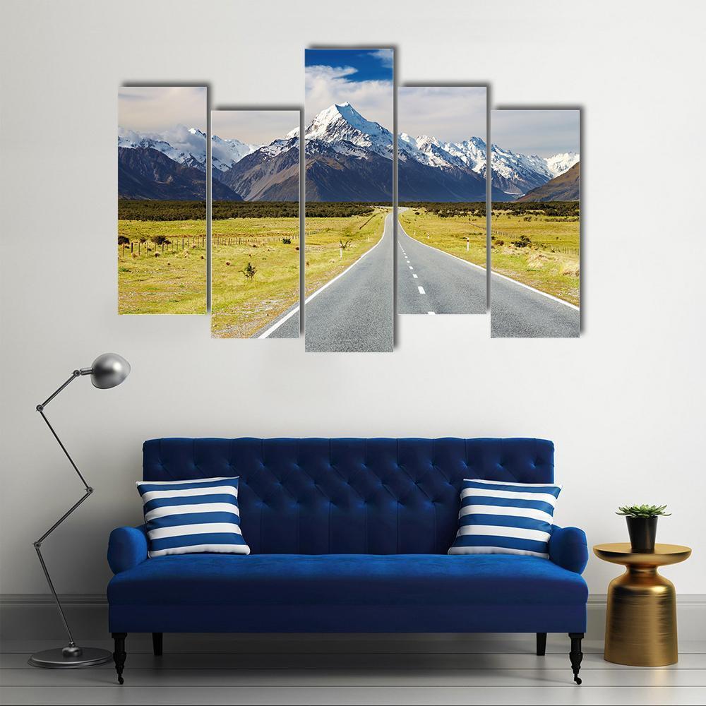 Road To Mount Cook Canvas Wall Art-5 Pop-Gallery Wrap-47" x 32"-Tiaracle