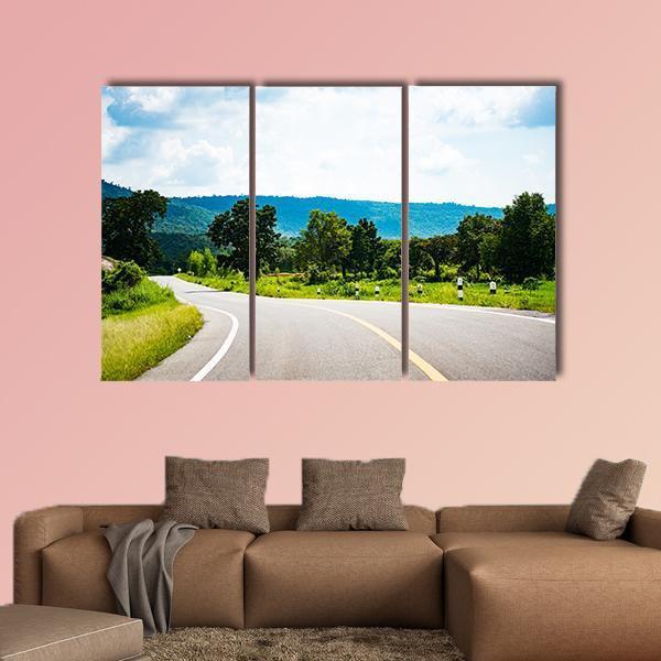 Road To Mountain In Country Canvas Wall Art-5 Pop-Gallery Wrap-47" x 32"-Tiaracle
