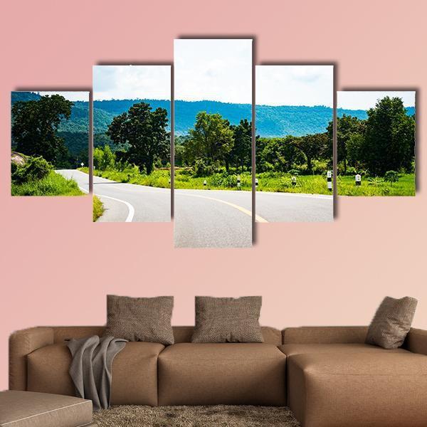 Road To Mountain In Country Canvas Wall Art-5 Star-Gallery Wrap-62" x 32"-Tiaracle