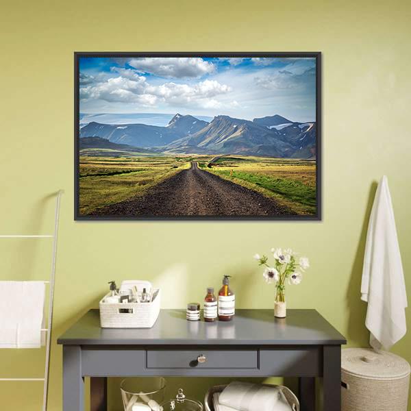 Road To Mountains Iceland Canvas Wall Art-1 Piece-Floating Frame-24" x 16"-Tiaracle