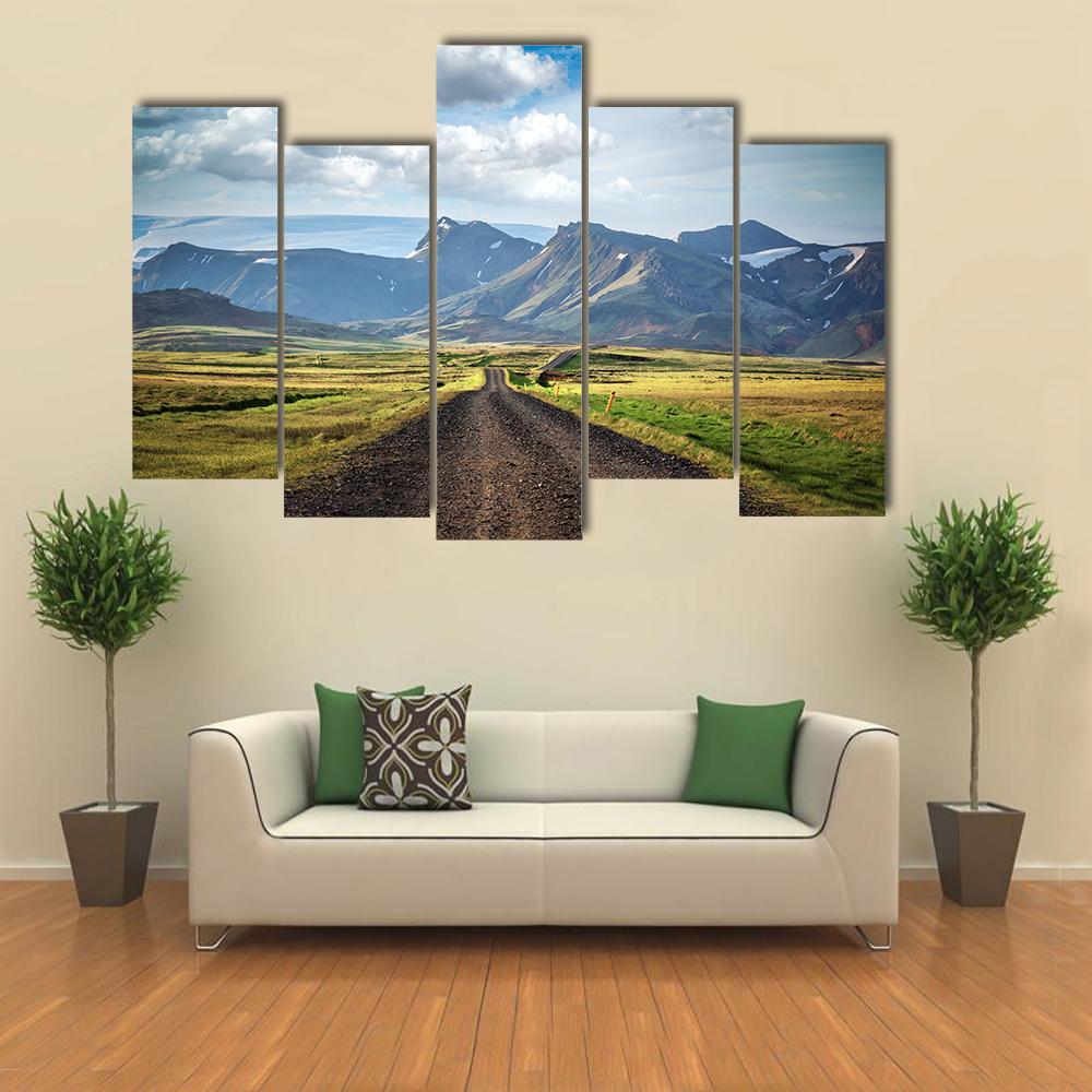 Road To Mountains Iceland Canvas Wall Art-5 Pop-Gallery Wrap-47" x 32"-Tiaracle