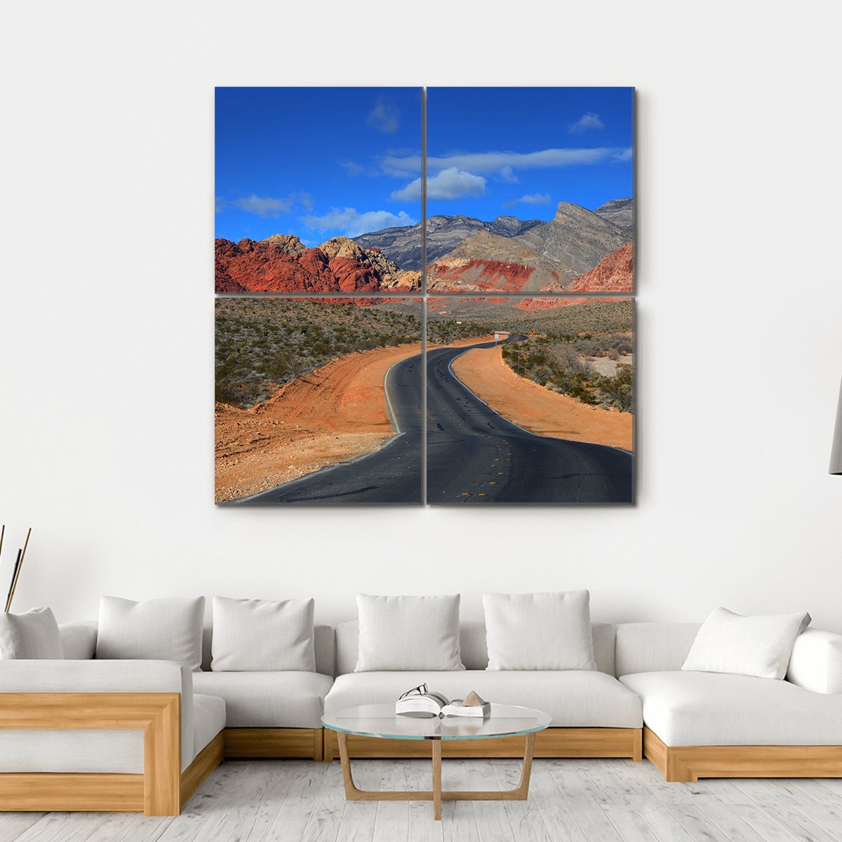 Road To Red Rock Canyon Canvas Wall Art-4 Square-Gallery Wrap-17" x 17"-Tiaracle