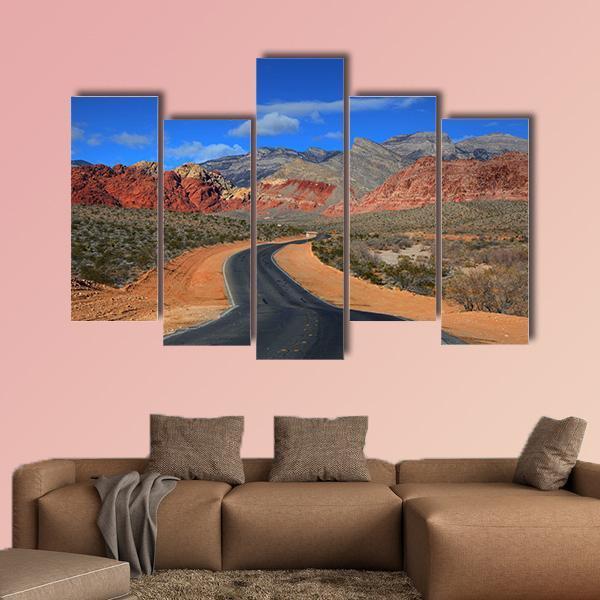 Road To Red Rock Canyon Canvas Wall Art-5 Pop-Gallery Wrap-47" x 32"-Tiaracle