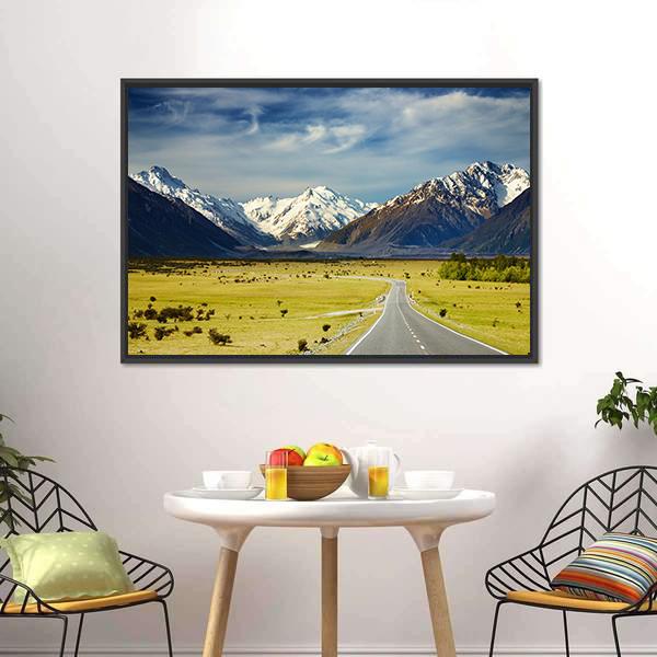 Road To Snowy Mountains Canvas Wall Art-3 Horizontal-Gallery Wrap-25" x 16"-Tiaracle