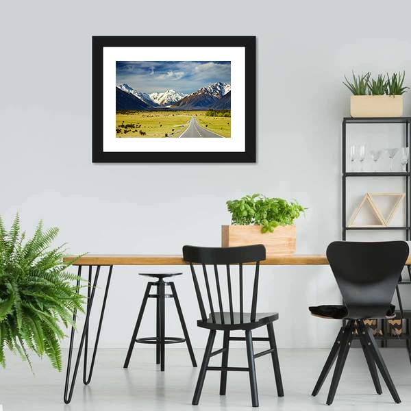 Road To Snowy Mountains Canvas Wall Art-3 Horizontal-Gallery Wrap-25" x 16"-Tiaracle