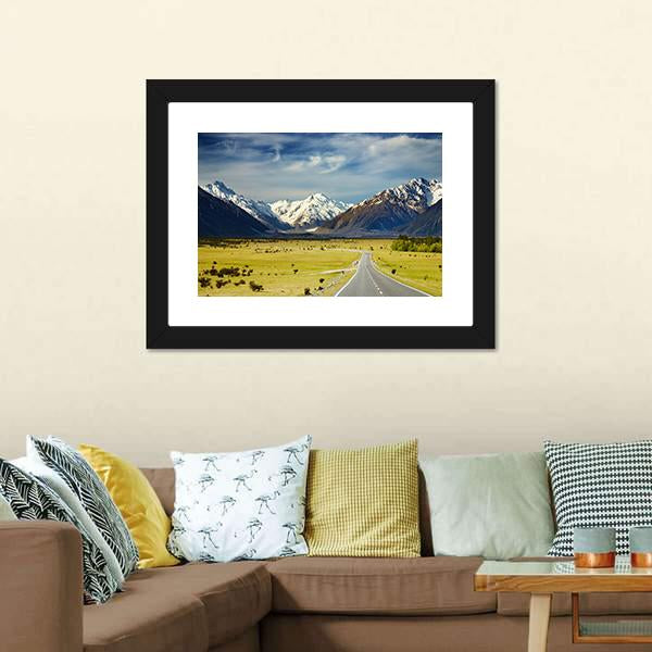 Road To Snowy Mountains Canvas Wall Art-3 Horizontal-Gallery Wrap-25" x 16"-Tiaracle