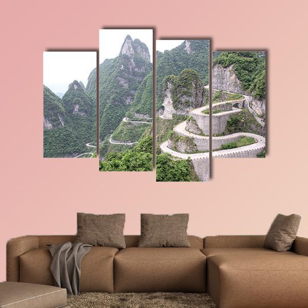 Road To Tian Men Shan China Canvas Wall Art-4 Pop-Gallery Wrap-50" x 32"-Tiaracle