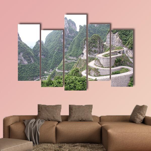 Road To Tian Men Shan China Canvas Wall Art-5 Pop-Gallery Wrap-47" x 32"-Tiaracle