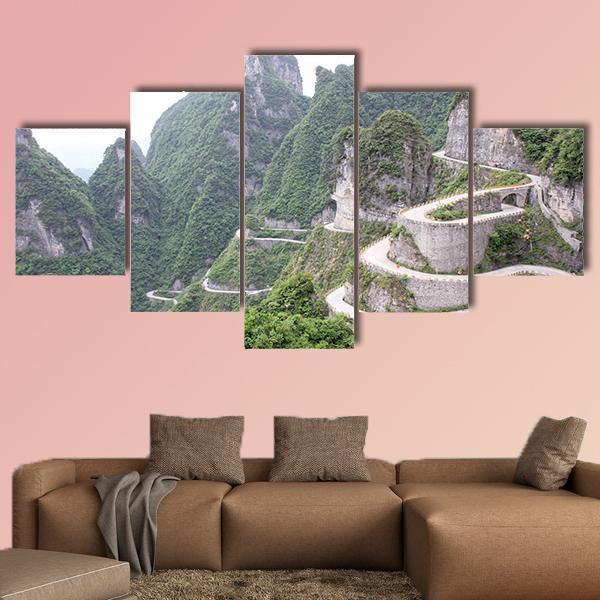 Road To Tian Men Shan China Canvas Wall Art-5 Star-Gallery Wrap-62" x 32"-Tiaracle