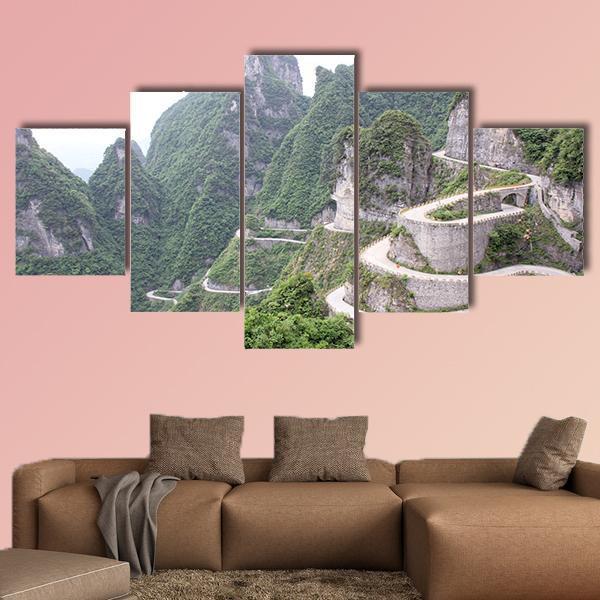 Road To Tian Men Shan China Canvas Wall Art-4 Pop-Gallery Wrap-50" x 32"-Tiaracle