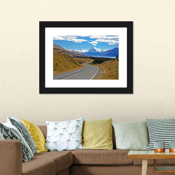 Road Towards Mt Cook Canvas Wall Art-1 Piece-Framed Print-20" x 16"-Tiaracle