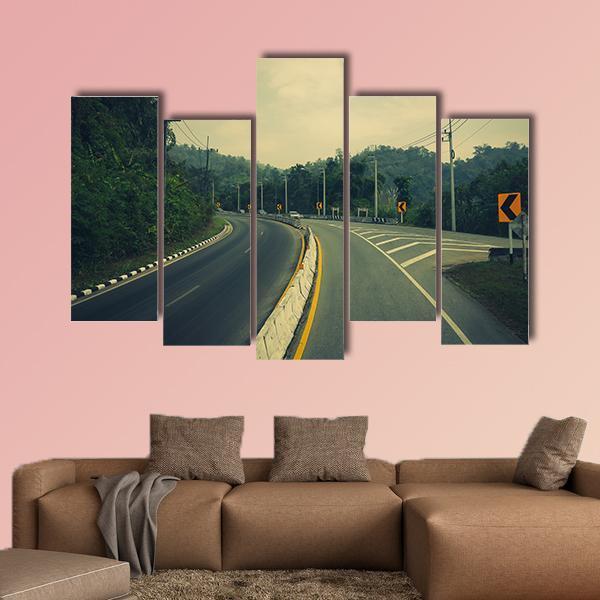 Road Up The Mountain With Dangerous Curves Canvas Wall Art-5 Pop-Gallery Wrap-47" x 32"-Tiaracle