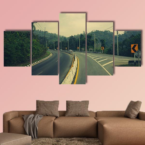 Road Up The Mountain With Dangerous Curves Canvas Wall Art-5 Star-Gallery Wrap-62" x 32"-Tiaracle