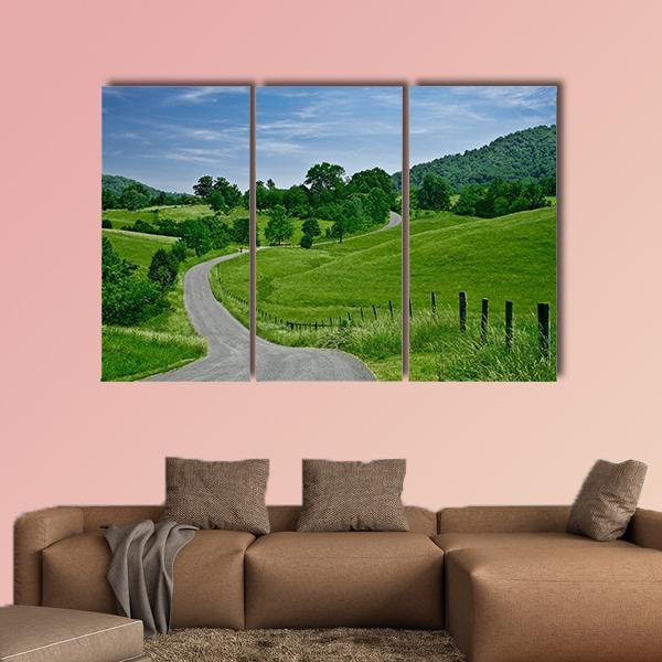 Road Winds Through The Foothills Of Blue Ridge Mountains Canvas Wall Art-3 Horizontal-Gallery Wrap-37" x 24"-Tiaracle