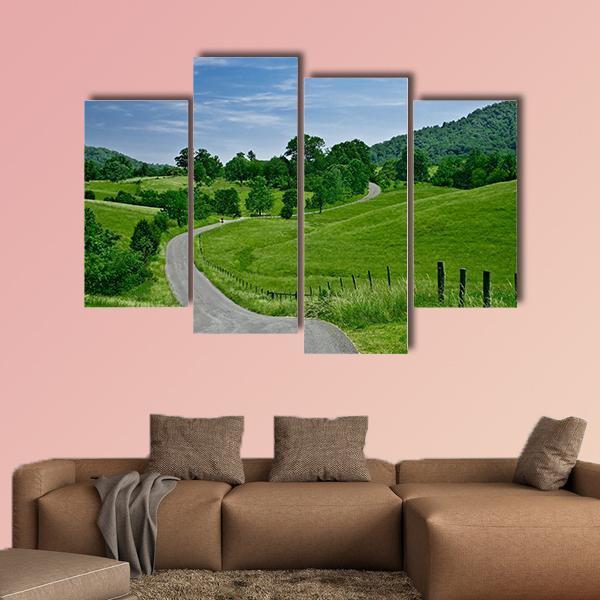 Road Winds Through The Foothills Of Blue Ridge Mountains Canvas Wall Art-4 Pop-Gallery Wrap-50" x 32"-Tiaracle