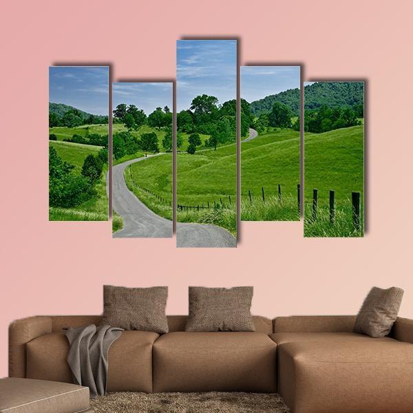 Road Winds Through The Foothills Of Blue Ridge Mountains Canvas Wall Art-5 Pop-Gallery Wrap-47" x 32"-Tiaracle