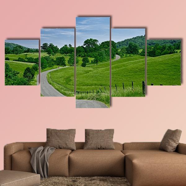 Road Winds Through The Foothills Of Blue Ridge Mountains Canvas Wall Art-5 Star-Gallery Wrap-62" x 32"-Tiaracle