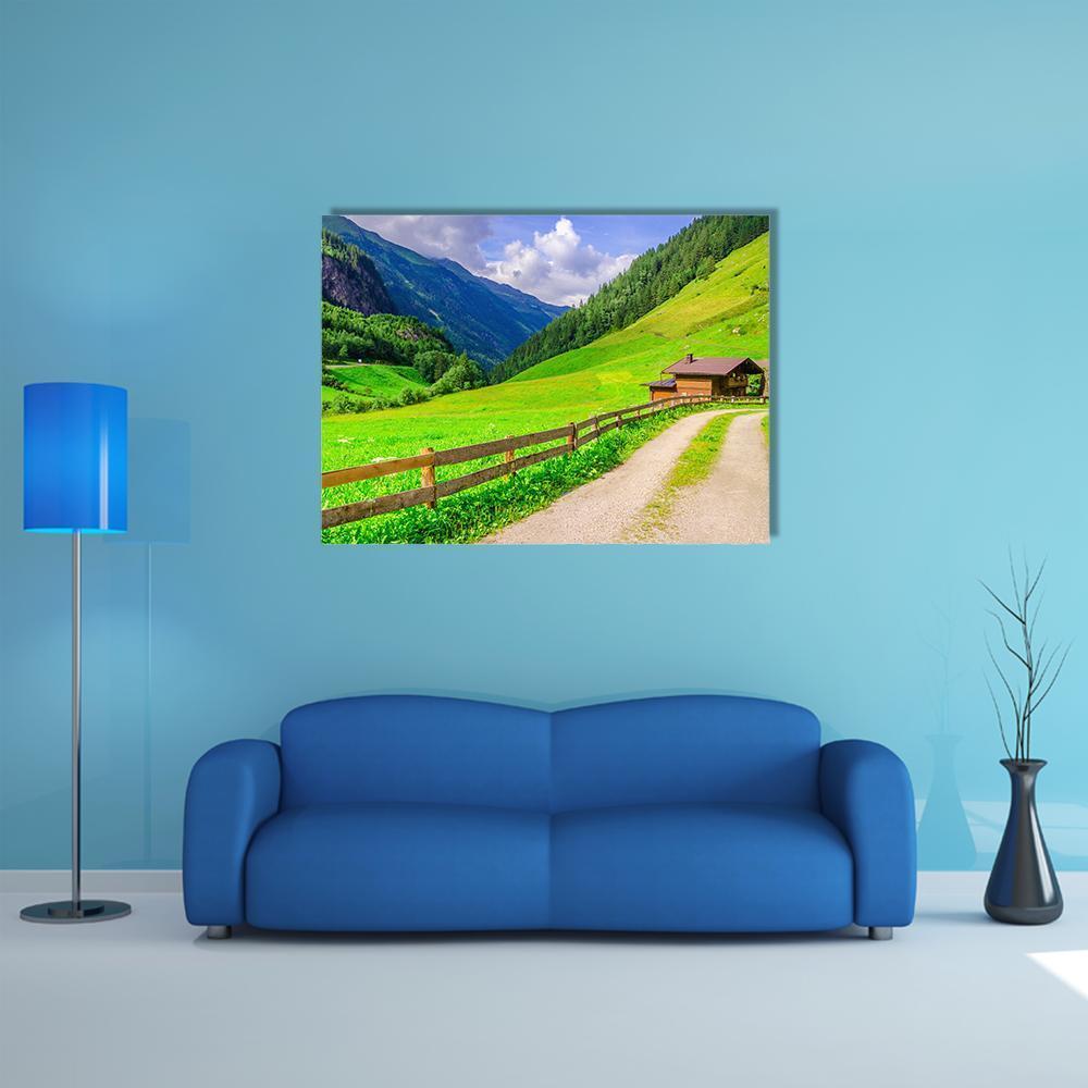 Road With Alpine Houses Canvas Wall Art-1 Piece-Gallery Wrap-48" x 32"-Tiaracle