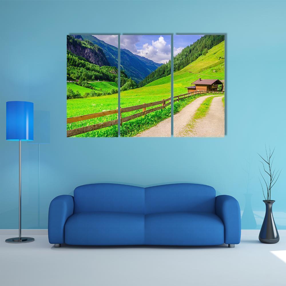 Road With Alpine Houses Canvas Wall Art-4 Pop-Gallery Wrap-50" x 32"-Tiaracle