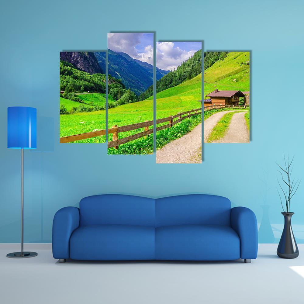 Road With Alpine Houses Canvas Wall Art-4 Pop-Gallery Wrap-50" x 32"-Tiaracle
