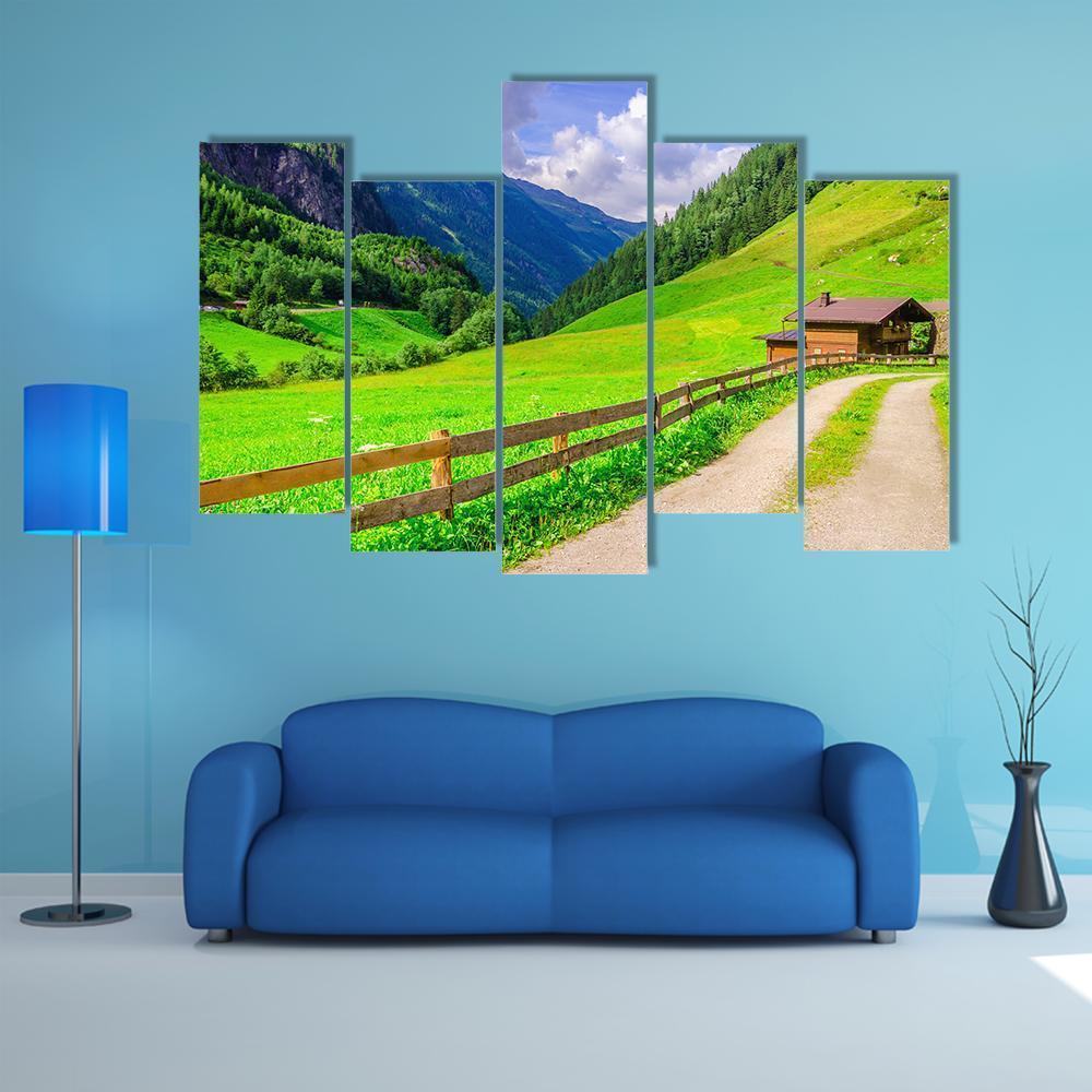Road With Alpine Houses Canvas Wall Art-5 Pop-Gallery Wrap-47" x 32"-Tiaracle