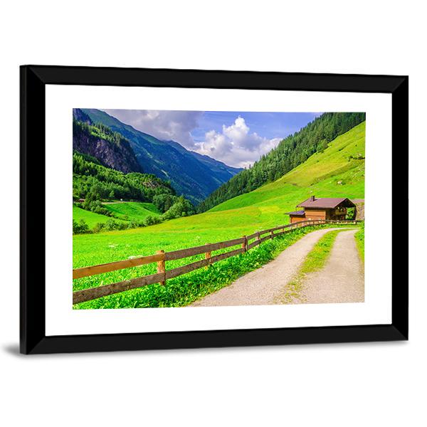 Road With Alpine Houses Canvas Wall Art-3 Horizontal-Gallery Wrap-25" x 16"-Tiaracle