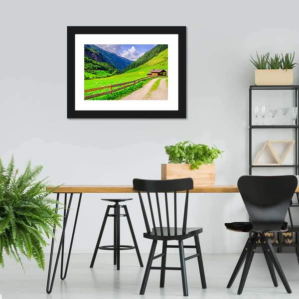 Road With Alpine Houses Canvas Wall Art-3 Horizontal-Gallery Wrap-25" x 16"-Tiaracle