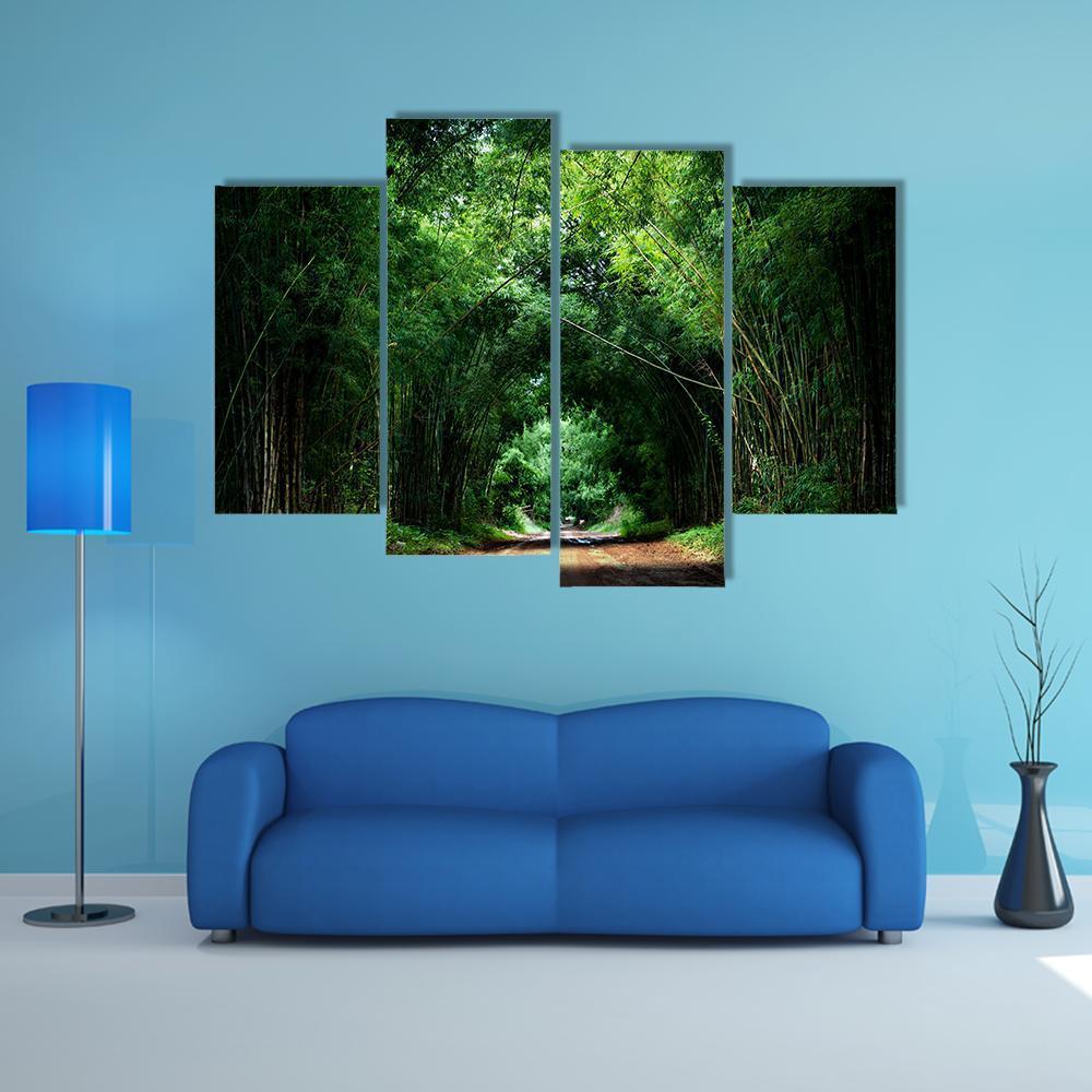 Road With Bamboo Canvas Wall Art-4 Pop-Gallery Wrap-50" x 32"-Tiaracle