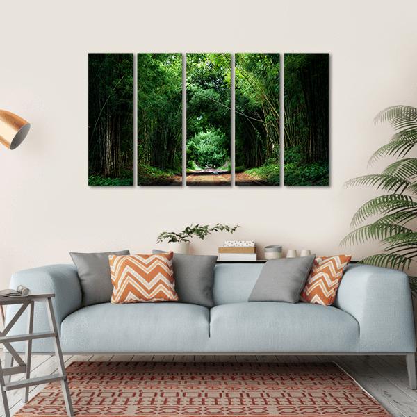 Road With Bamboo Canvas Wall Art-5 Horizontal-Gallery Wrap-22" x 12"-Tiaracle