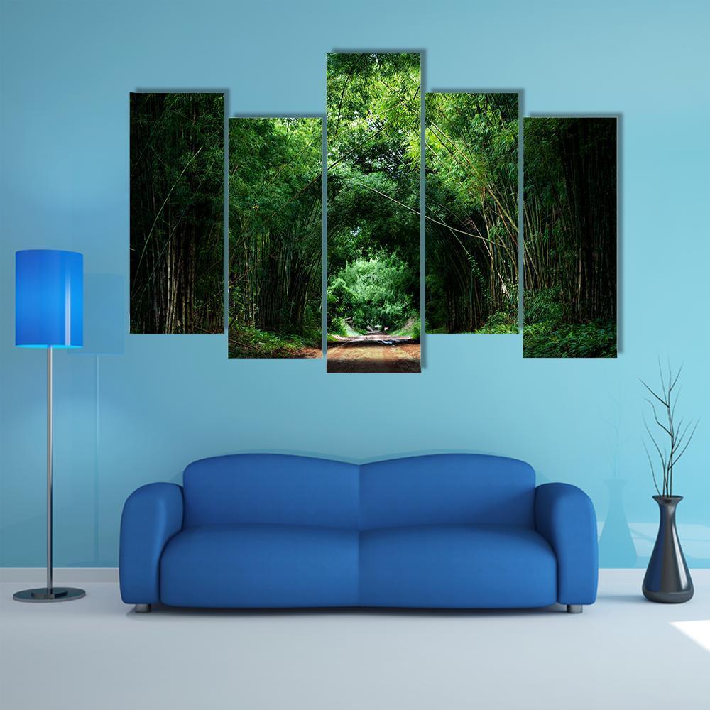 Road With Bamboo Canvas Wall Art-5 Pop-Gallery Wrap-47" x 32"-Tiaracle