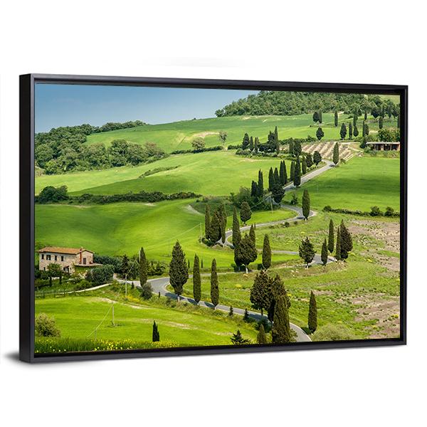 Road With Curves And Cypresses In Tuscany Canvas Wall Art-3 Horizontal-Gallery Wrap-25" x 16"-Tiaracle