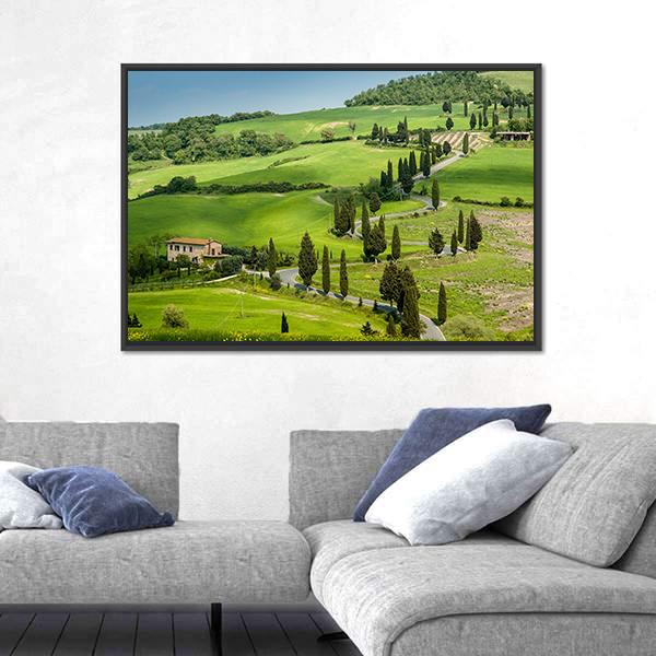 Road With Curves And Cypresses In Tuscany Canvas Wall Art-3 Horizontal-Gallery Wrap-25" x 16"-Tiaracle