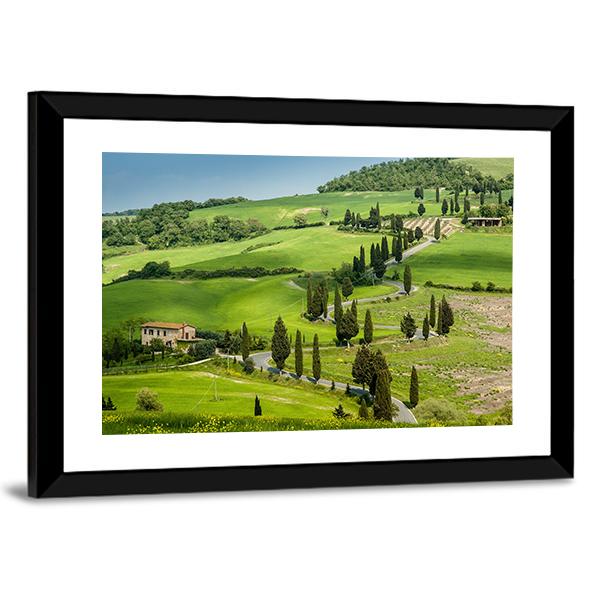 Road With Curves And Cypresses In Tuscany Canvas Wall Art-3 Horizontal-Gallery Wrap-25" x 16"-Tiaracle