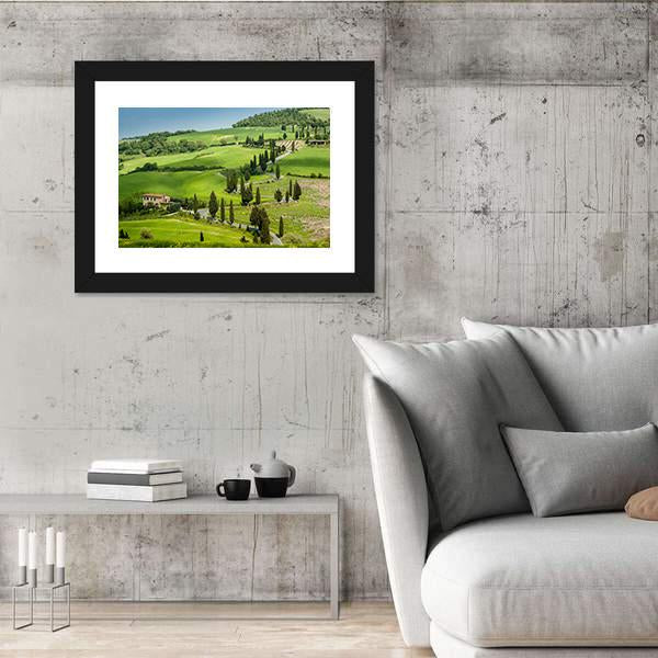 Road With Curves And Cypresses In Tuscany Canvas Wall Art-3 Horizontal-Gallery Wrap-25" x 16"-Tiaracle