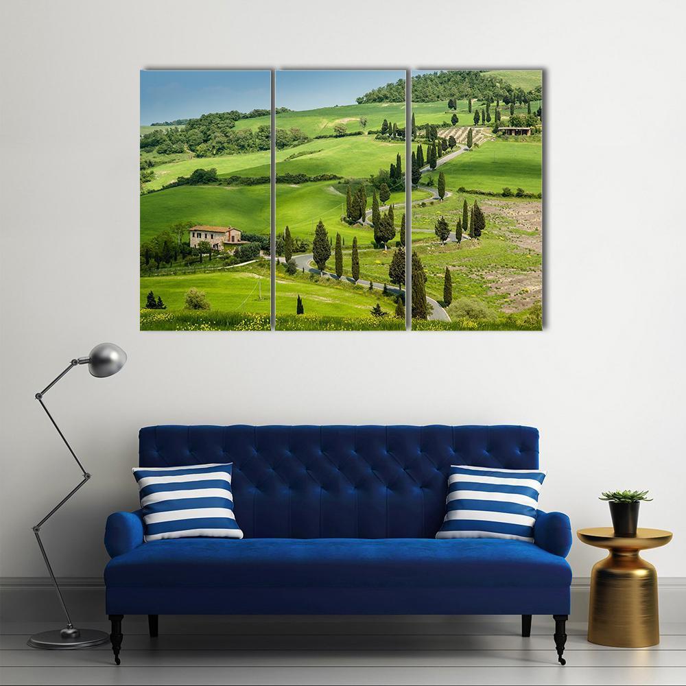 Road With Curves And Cypresses In Tuscany Canvas Wall Art-3 Horizontal-Gallery Wrap-37" x 24"-Tiaracle