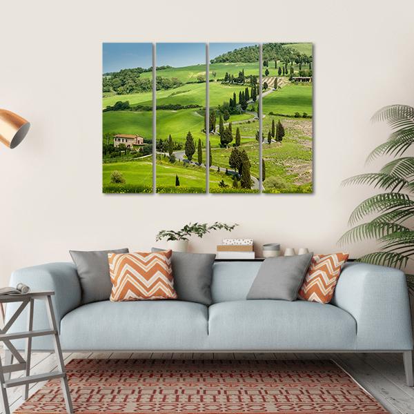 Road With Curves And Cypresses In Tuscany Canvas Wall Art-4 Horizontal-Gallery Wrap-34" x 24"-Tiaracle