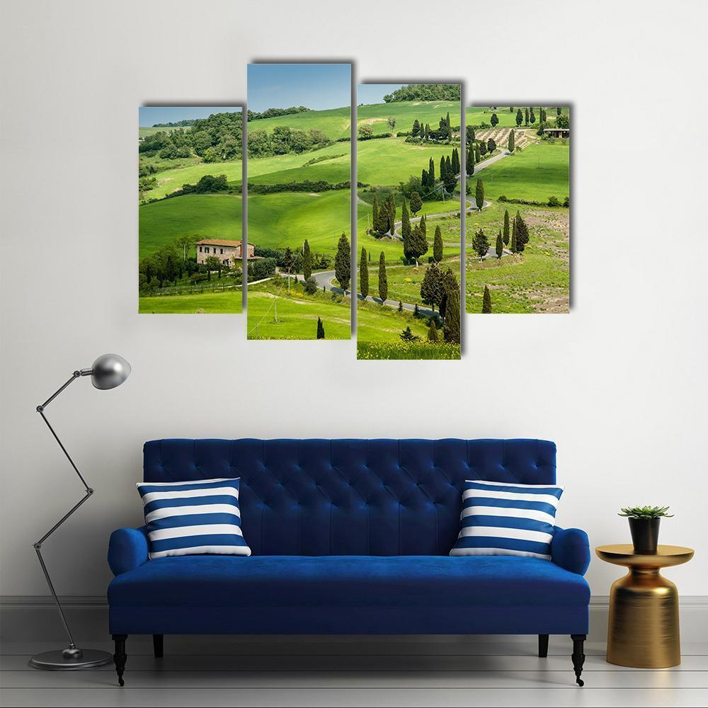 Road With Curves And Cypresses In Tuscany Canvas Wall Art-4 Pop-Gallery Wrap-50" x 32"-Tiaracle