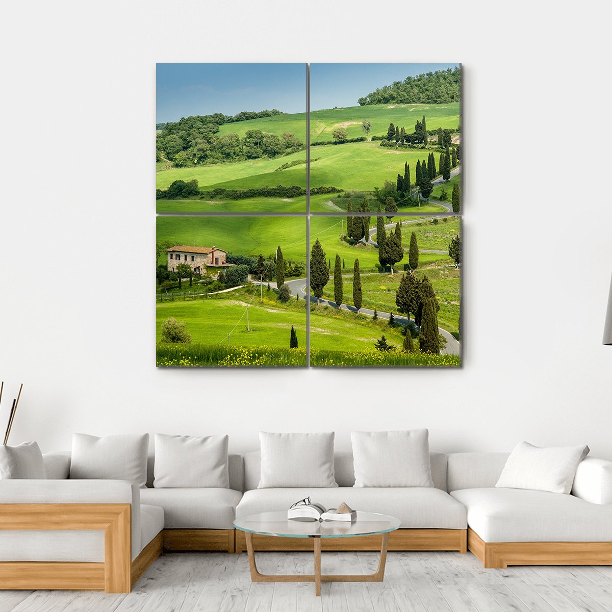 Road With Curves And Cypresses In Tuscany Canvas Wall Art-4 Square-Gallery Wrap-17" x 17"-Tiaracle