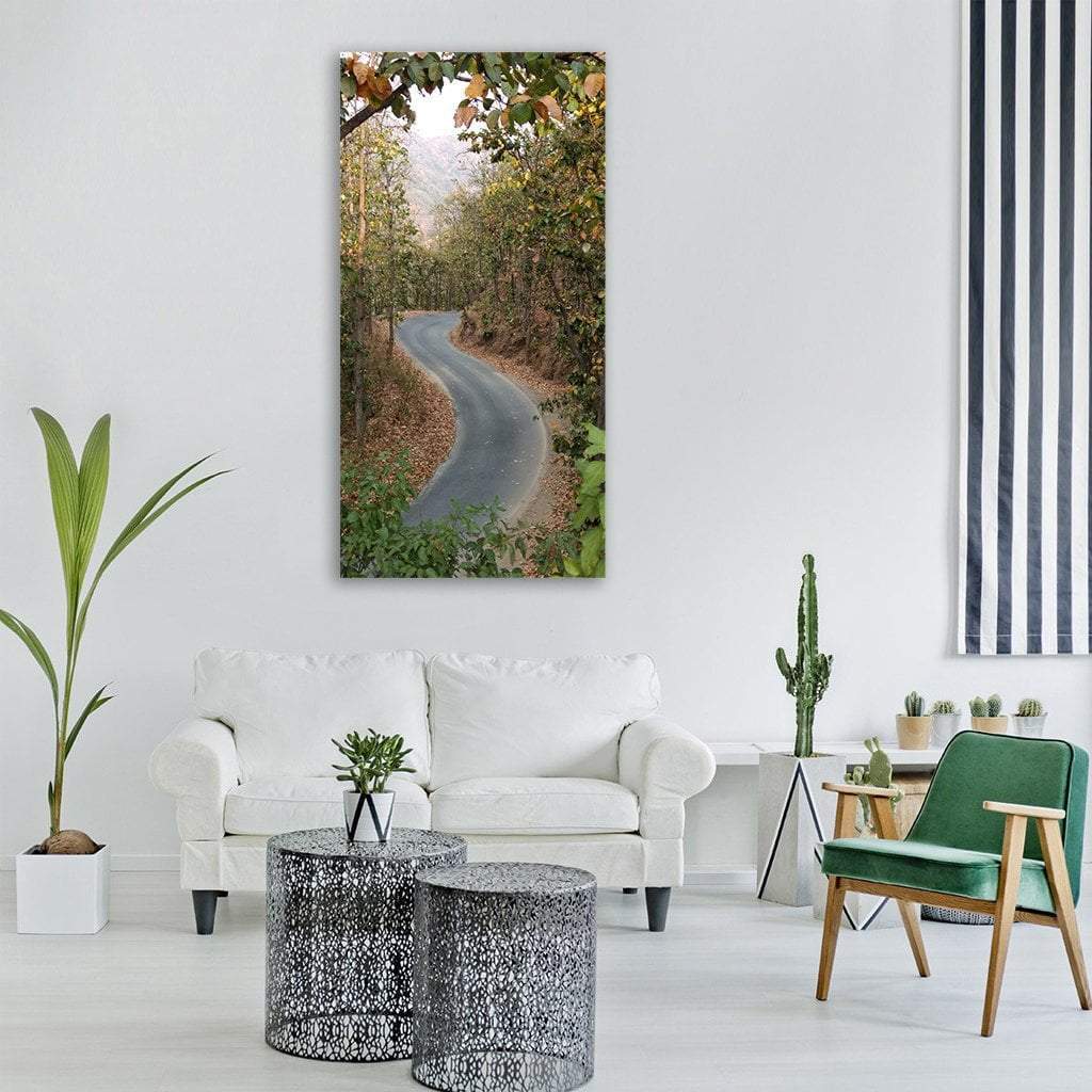 Road With Nature Trees Vertical Canvas Wall Art-1 Vertical-Gallery Wrap-12&quot; x 24&quot;-Tiaracle
