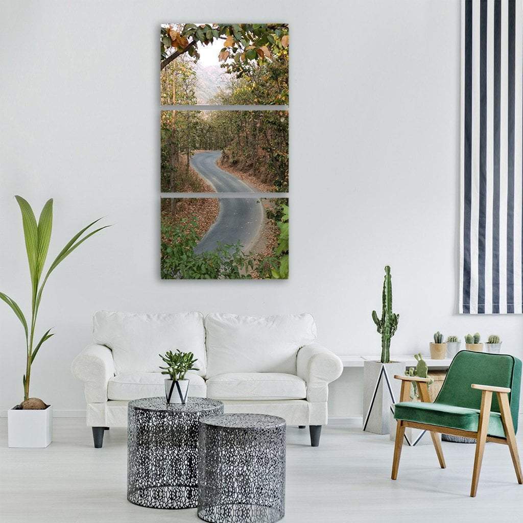 Road With Nature Trees Vertical Canvas Wall Art-3 Vertical-Gallery Wrap-12" x 25"-Tiaracle