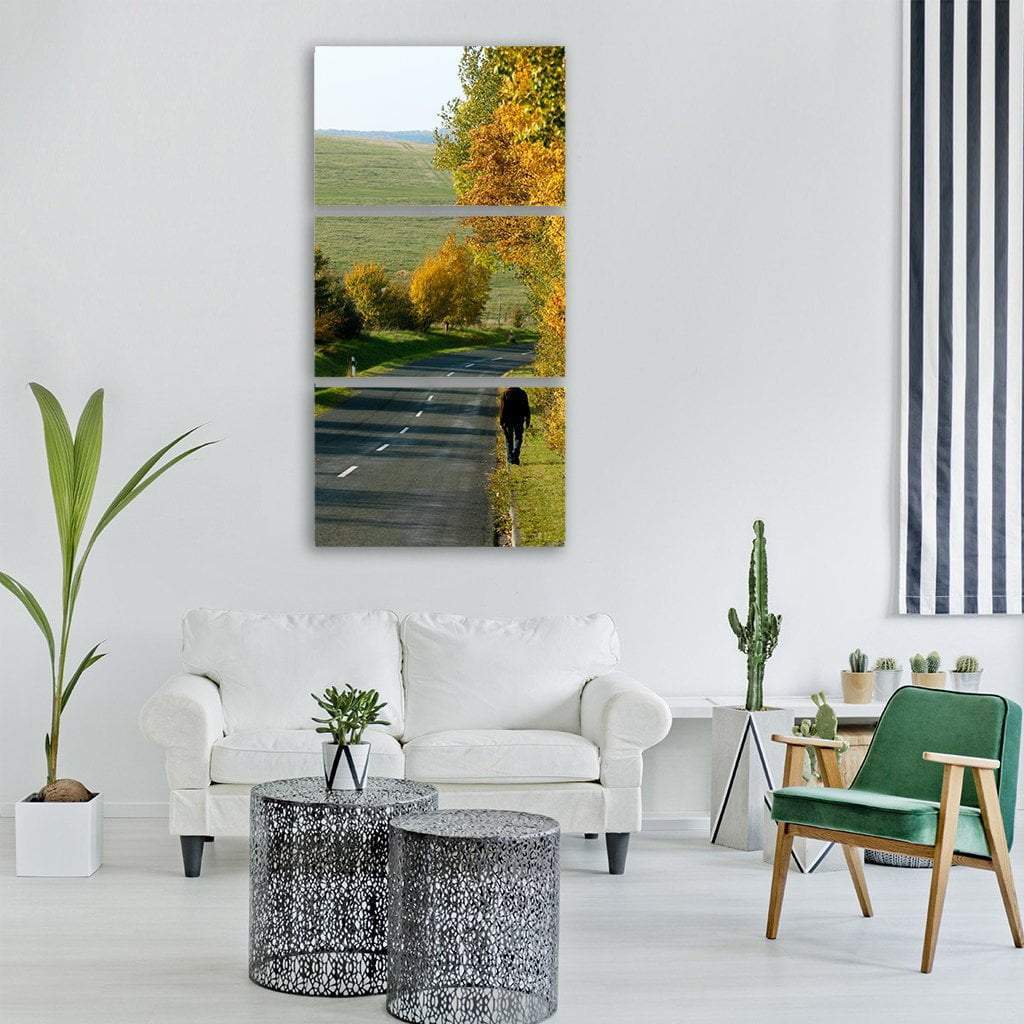 Road With Trees And Grass Vertical Canvas Wall Art-3 Vertical-Gallery Wrap-12" x 25"-Tiaracle