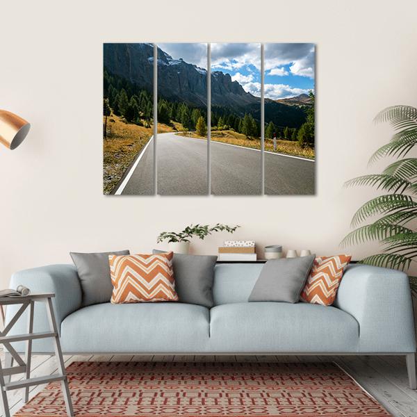 Road With Trees Forest And Mountains Canvas Wall Art-4 Horizontal-Gallery Wrap-34" x 24"-Tiaracle