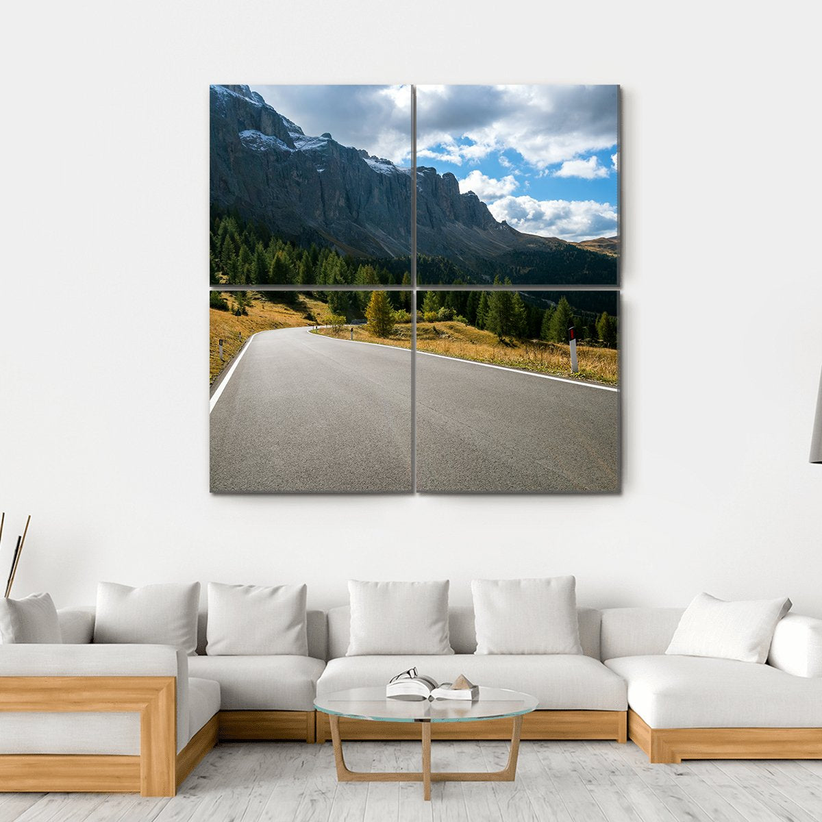 Road With Trees Forest And Mountains Canvas Wall Art-4 Square-Gallery Wrap-17" x 17"-Tiaracle